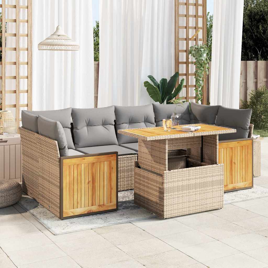 Set Canapele De Grădină Cu Perne, 7 Piese, , Poliratan