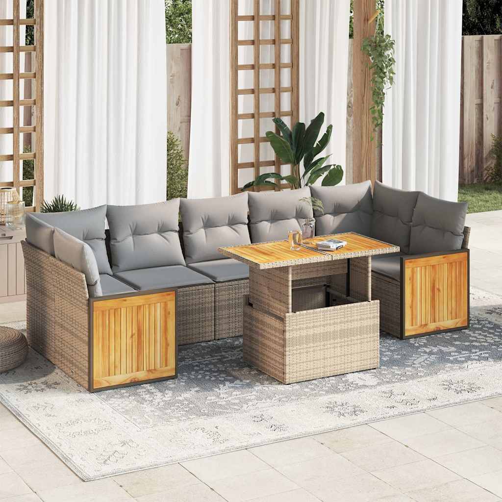 Set Mobilier De Grădină Cu Perne, 8 Piese, , Poliratan