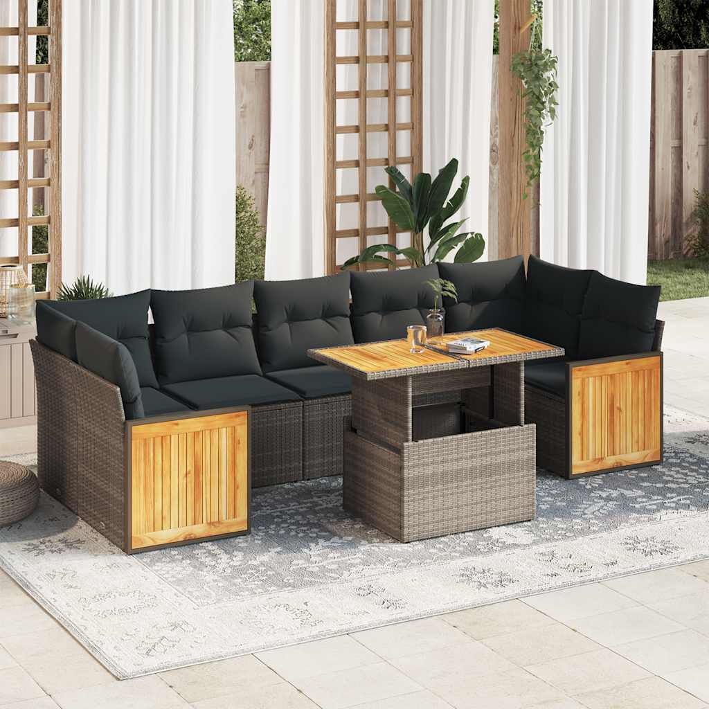 Set Mobilier De Grădină Cu Perne, 8 Piese, , Poliratan