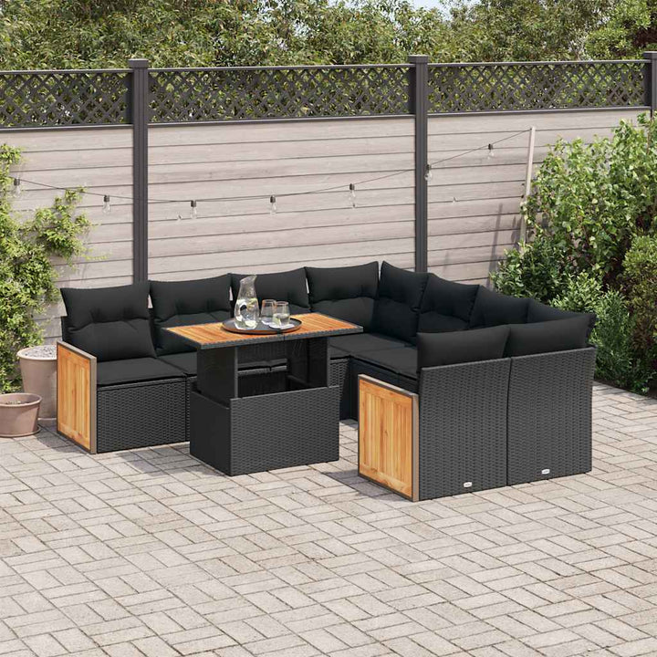 Set Mobilier De Grădină Cu Perne, 9 Piese, , Poliratan