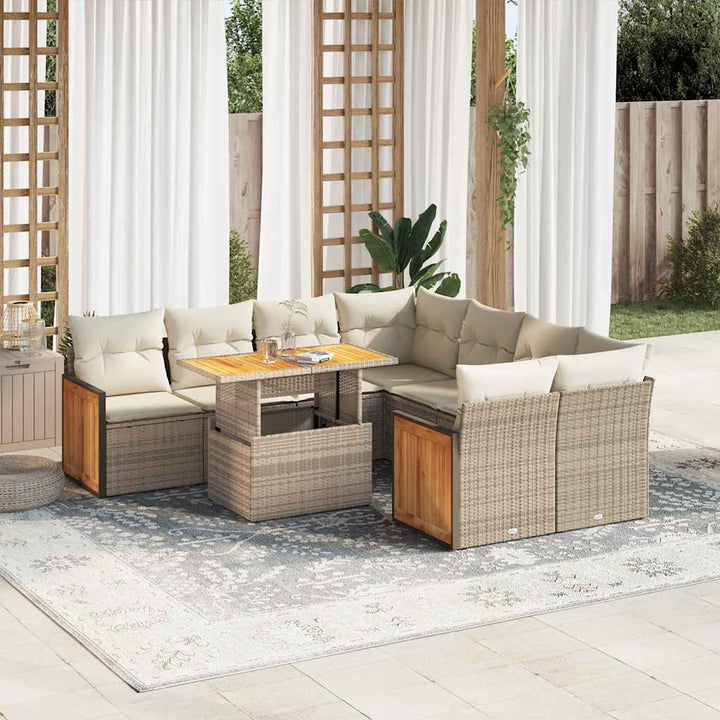 Set Mobilier De Grădină Cu Perne, 9 Piese, , Poliratan