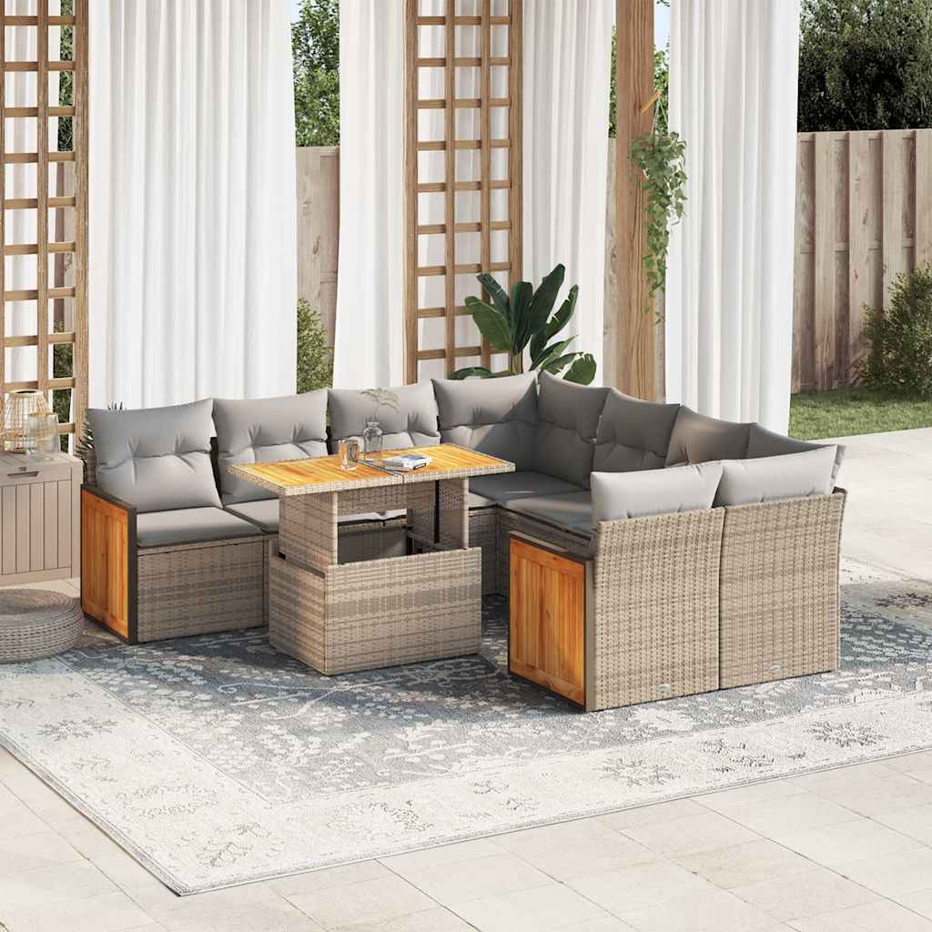 Set Mobilier De Grădină Cu Perne, 9 Piese, , Poliratan