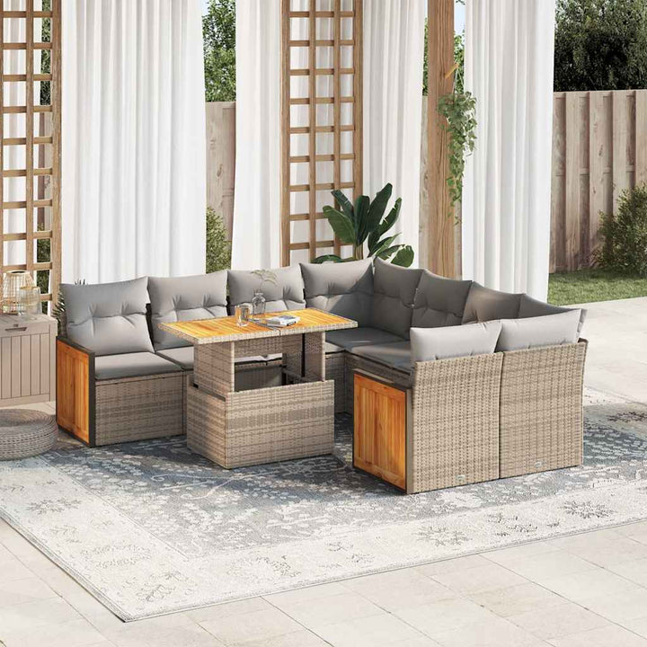 Set Mobilier De Grădină Cu Perne, 9 Piese, , Poliratan