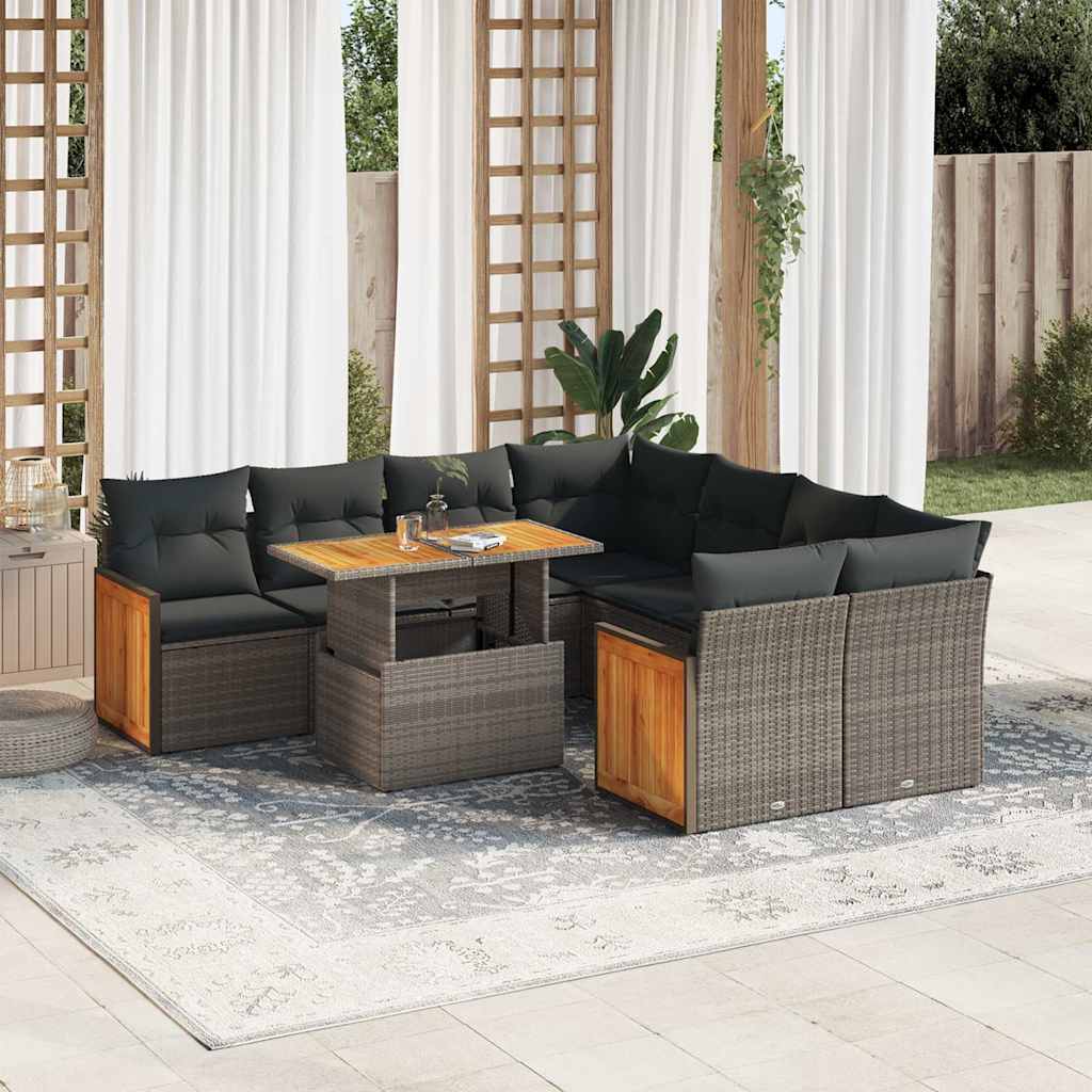 Set Mobilier De Grădină Cu Perne, 9 Piese, , Poliratan
