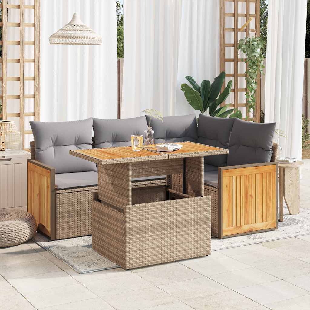 Set Mobilier De Grădină Cu Perne, 5 Piese, , Poliratan