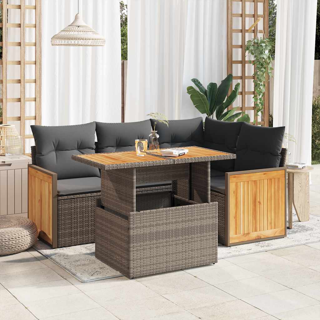 Set Mobilier De Grădină Cu Perne, 5 Piese, , Poliratan