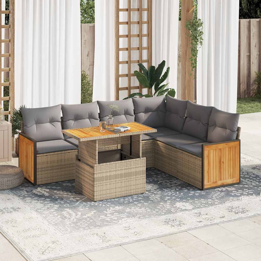 Set Canapele De Grădină, 7 Piese, Cu Perne, , Poliratan