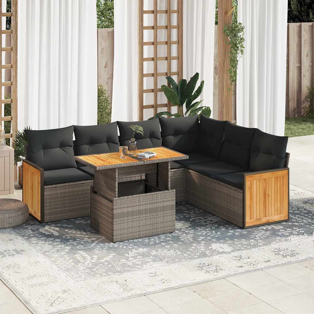 Set Canapele De Grădină, 7 Piese, Cu Perne, , Poliratan