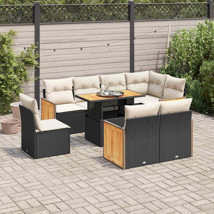 Set Mobilier De Grădină Cu Perne, 9 Piese, Negru, Poliratan