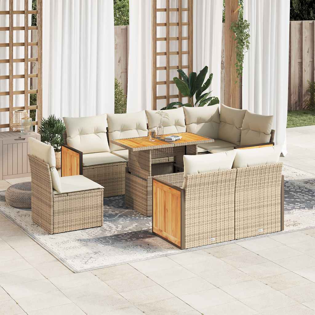 Set Mobilier De Grădină Cu Perne, 9 Piese, Negru, Poliratan
