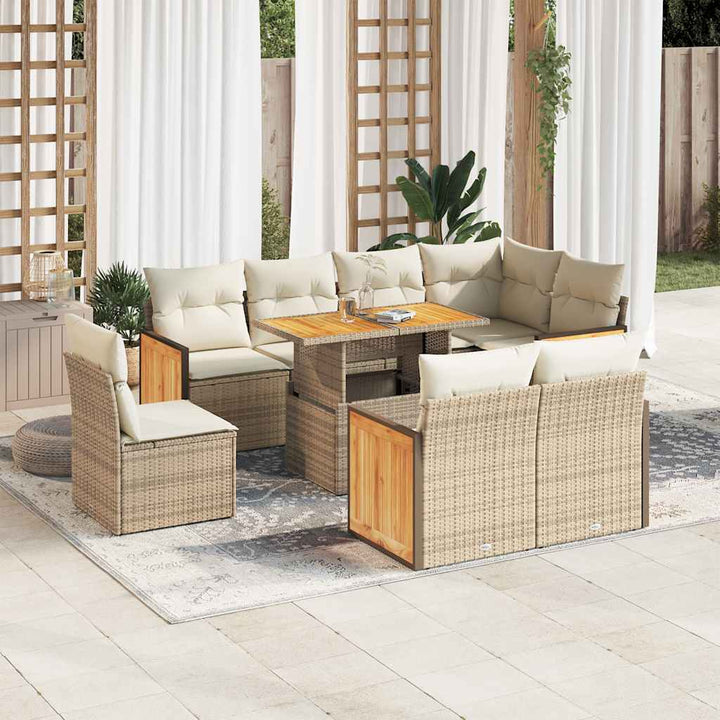 Set Mobilier De Grădină Cu Perne, 9 Piese, Negru, Poliratan