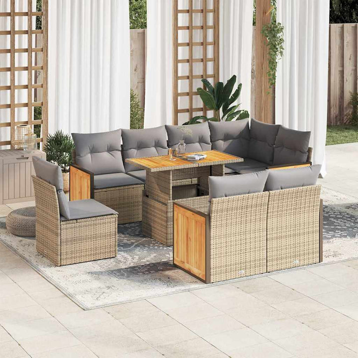 Set Mobilier De Grădină Cu Perne, 9 Piese, Negru, Poliratan