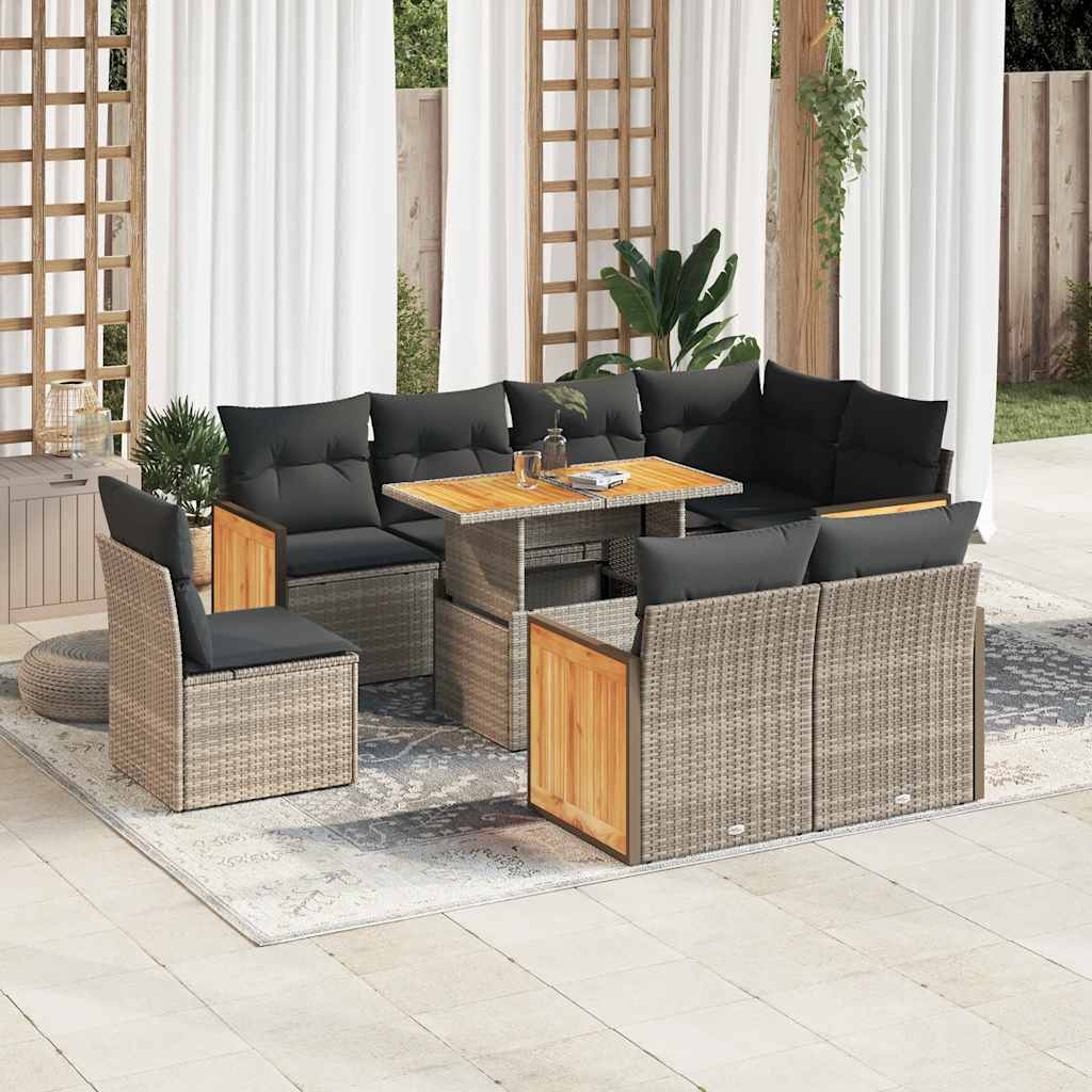 Set Mobilier De Grădină Cu Perne, 9 Piese, Negru, Poliratan