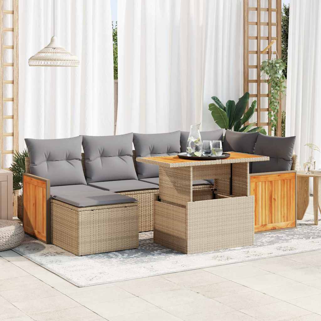 Set Canapele De Grădină Cu Perne, 7 Piese, , Poliratan