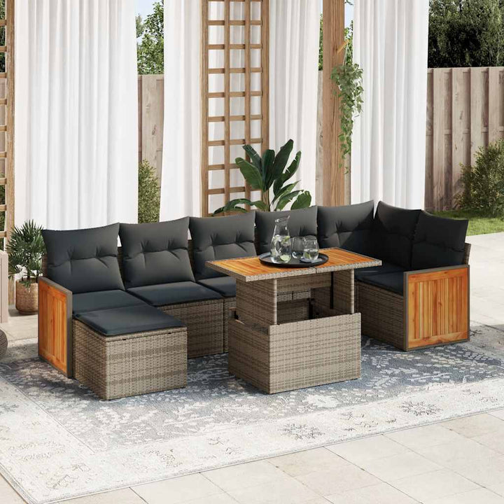 Set Mobilier De Grădină Cu Perne, 8 Piese, , Poliratan