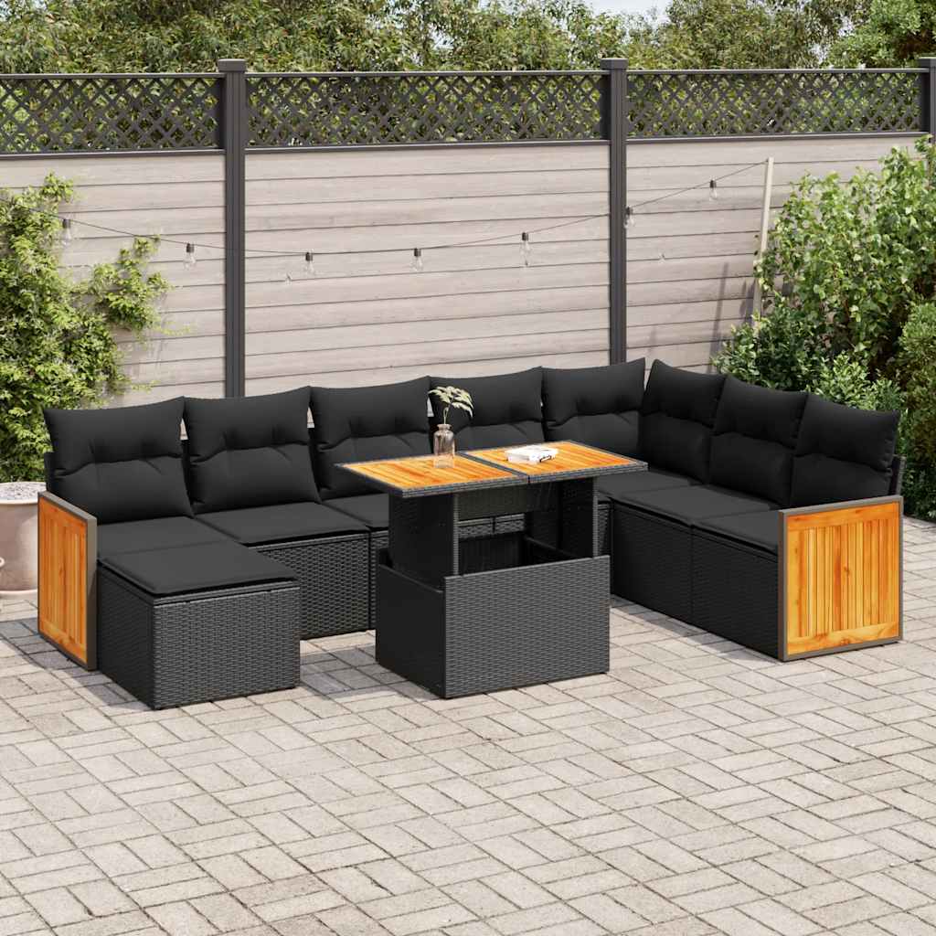 Set Mobilier De Grădină Cu Perne, 9 Piese, , Poliratan