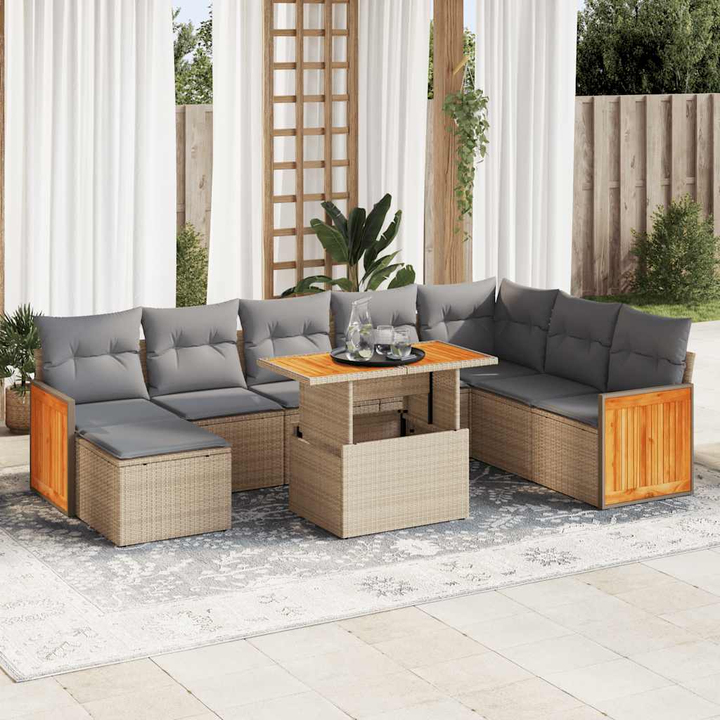 Set Mobilier De Grădină Cu Perne, 9 Piese, , Poliratan