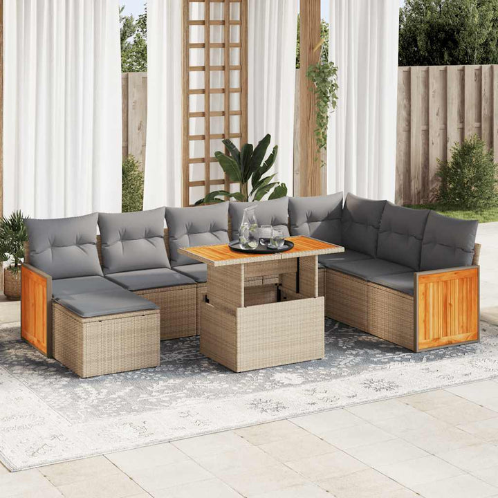 Set Mobilier De Grădină Cu Perne, 9 Piese, , Poliratan