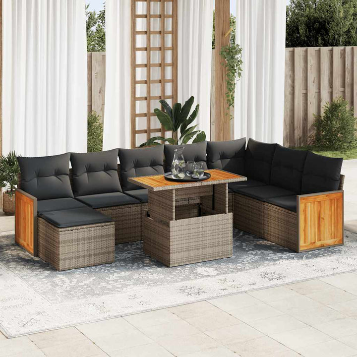 Set Mobilier De Grădină Cu Perne, 9 Piese, , Poliratan