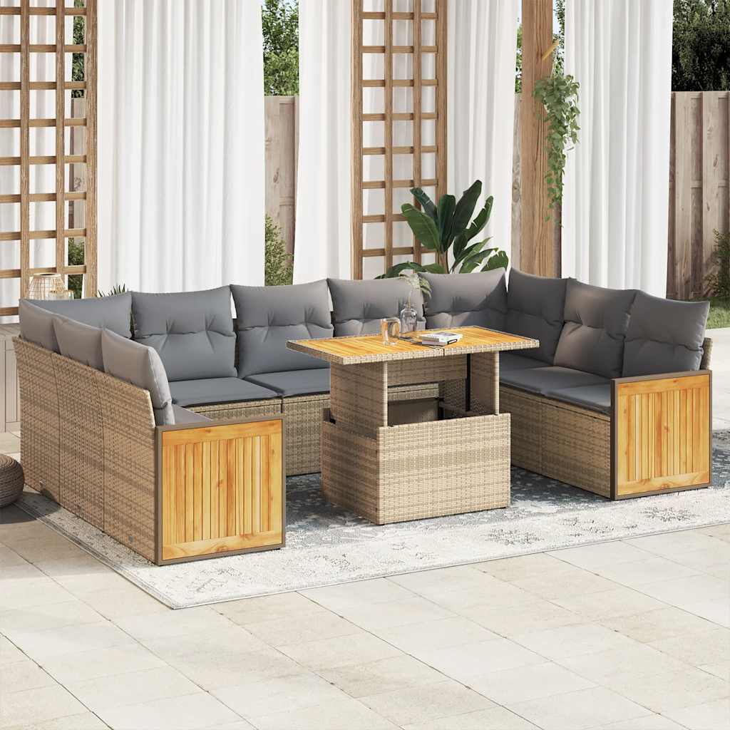 Set Canapele De Grădină Cu Perne, 10 Piese, , Poliratan