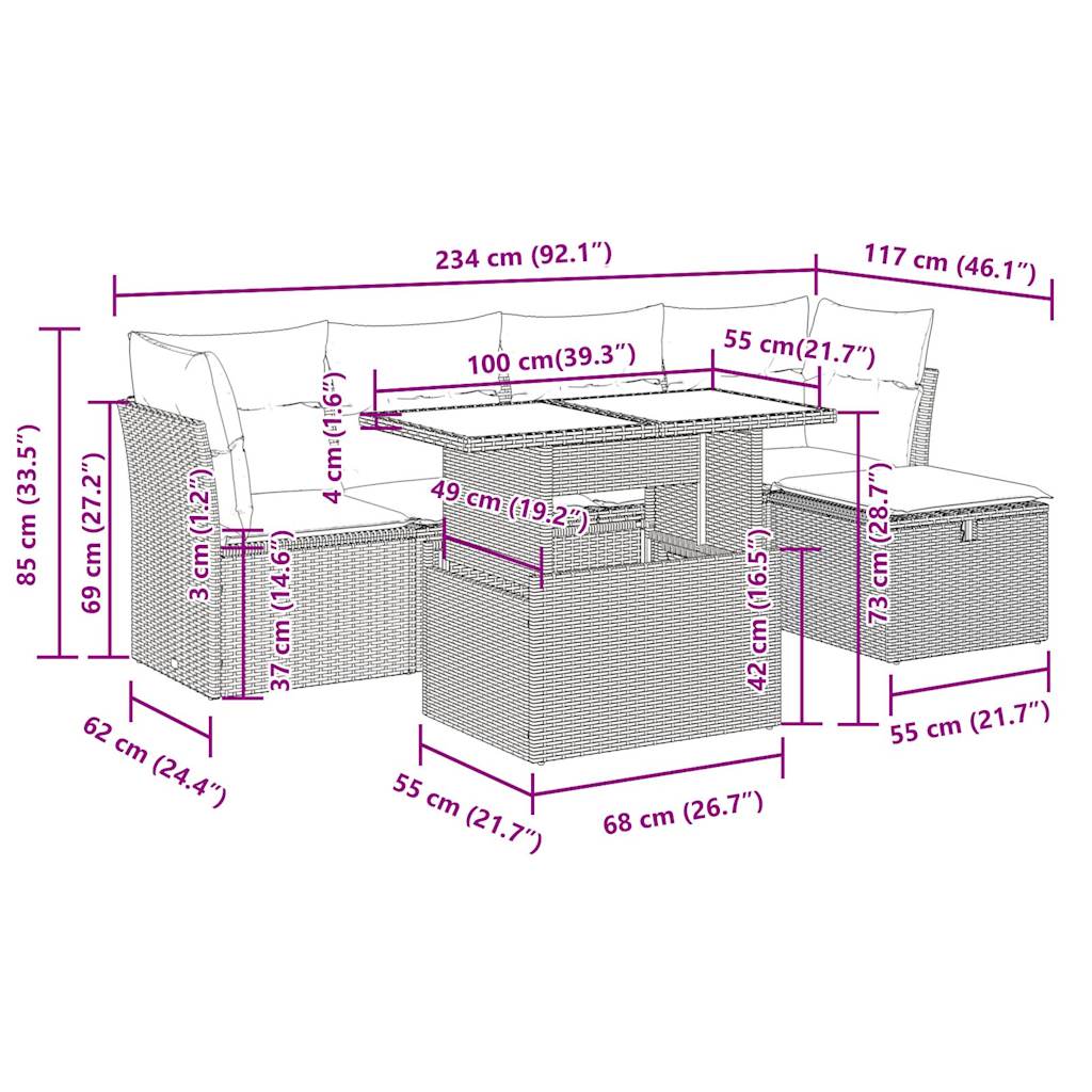 Set Mobilier De Grădină Cu Perne, 6 Piese, , Poliratan