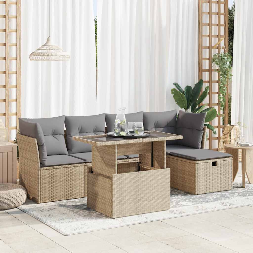 Set Mobilier De Grădină Cu Perne, 6 Piese, , Poliratan