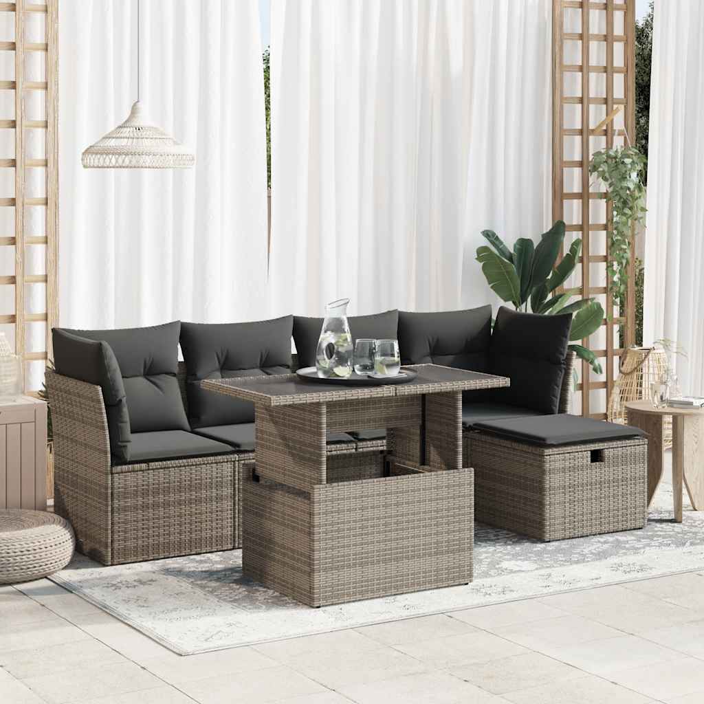 Set Mobilier De Grădină Cu Perne, 6 Piese, , Poliratan