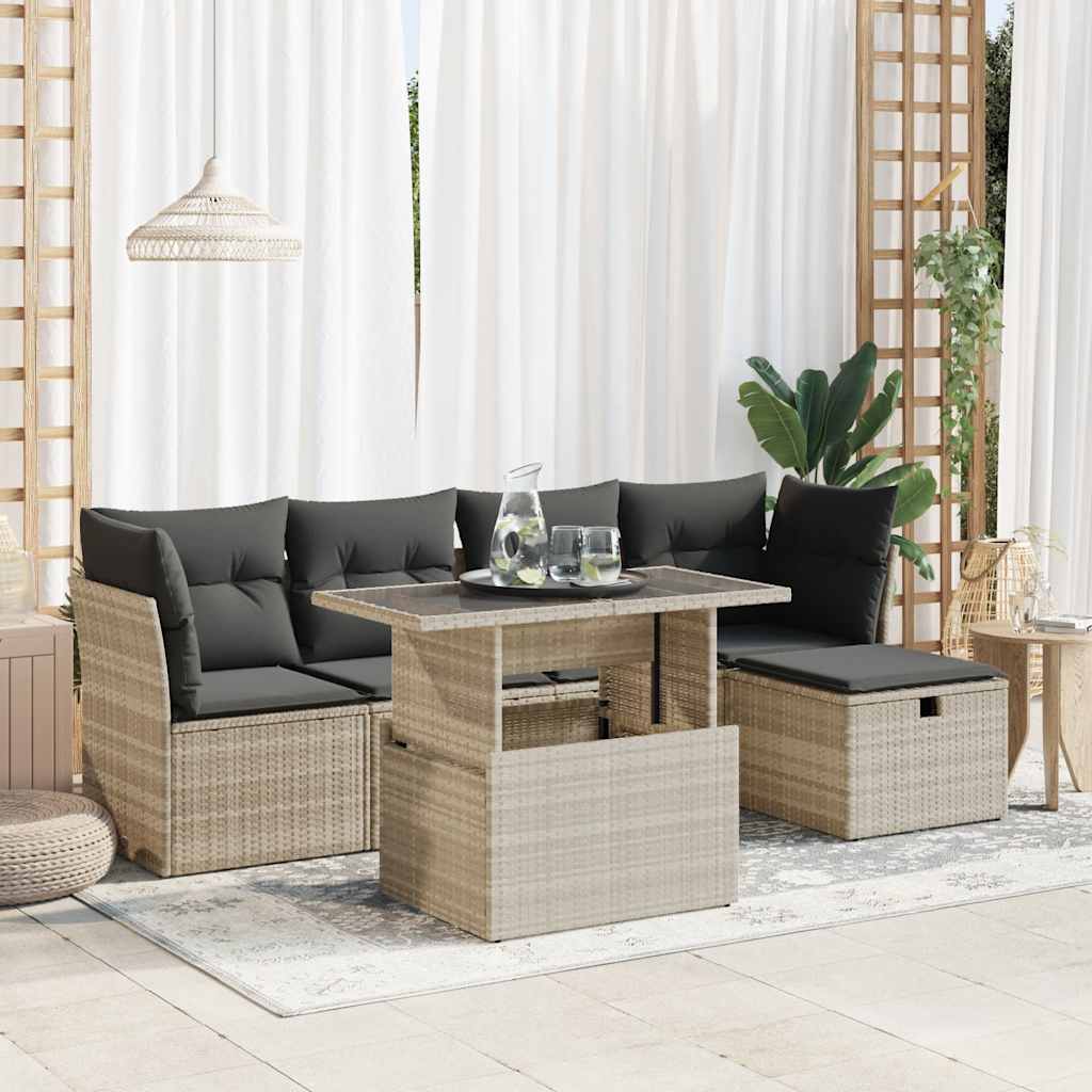 Set Mobilier De Grădină Cu Perne, 6 Piese, , Poliratan