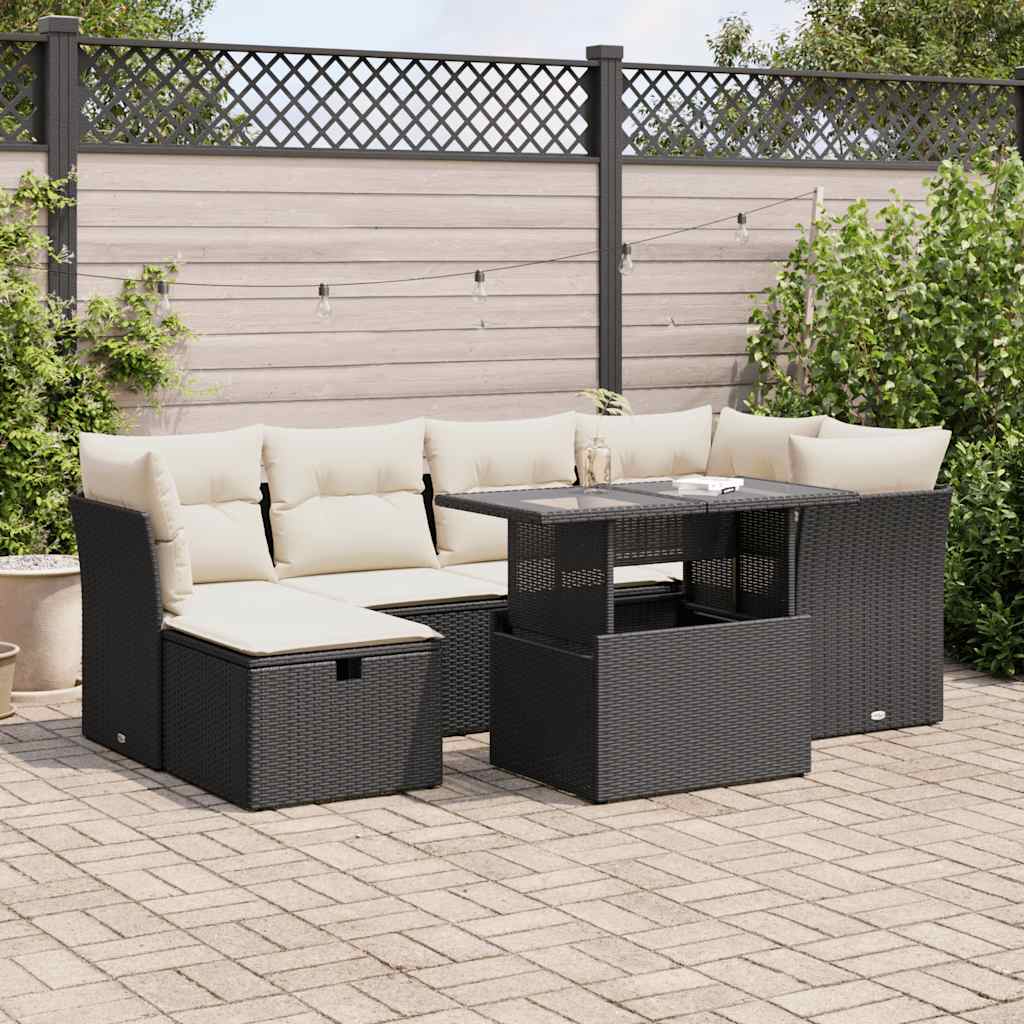 Set Canapele De Grădină Cu Perne, 7 Piese, , Poliratan