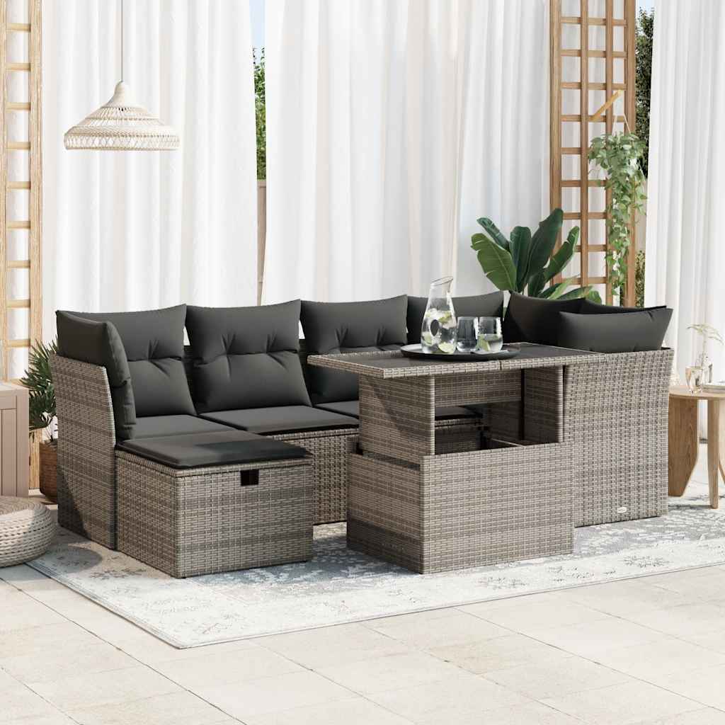 Set Canapele De Grădină Cu Perne, 7 Piese, , Poliratan