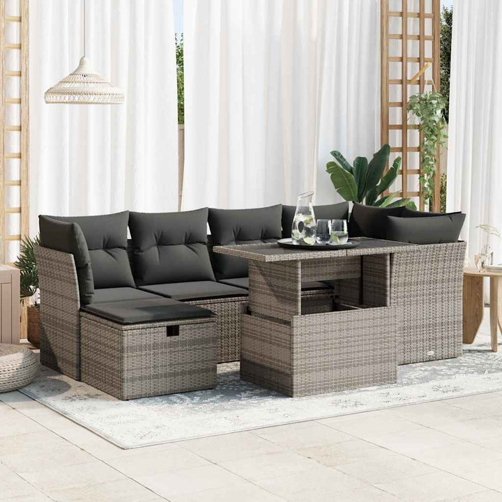 Set Canapele De Grădină Cu Perne, 7 Piese, , Poliratan