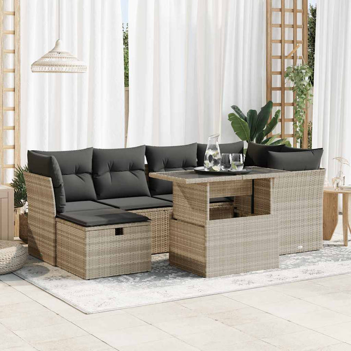 Set Canapele De Grădină Cu Perne, 7 Piese, , Poliratan