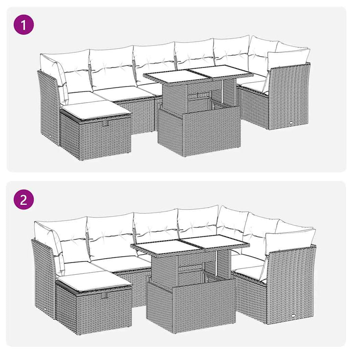 Set Mobilier De Grădină Cu Perne, 8 Piese, , Poliratan
