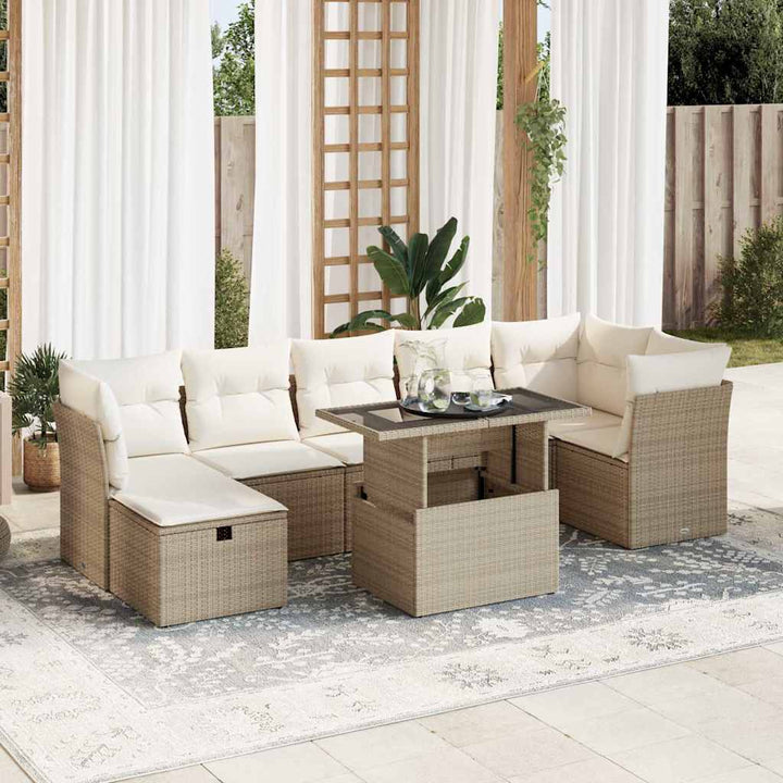 Set Mobilier De Grădină Cu Perne, 8 Piese, , Poliratan