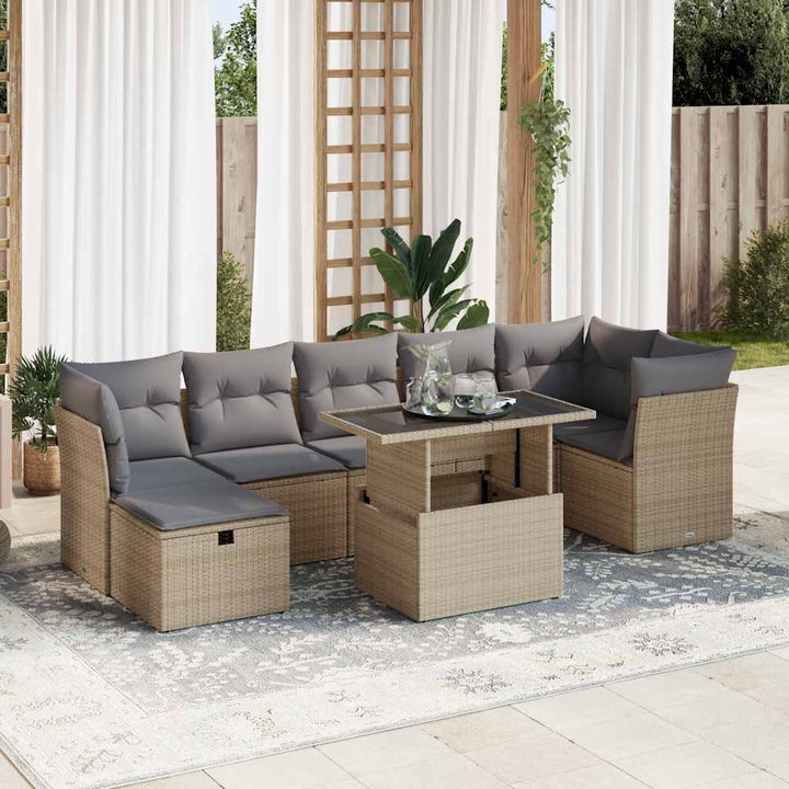 Set Mobilier De Grădină Cu Perne, 8 Piese, , Poliratan