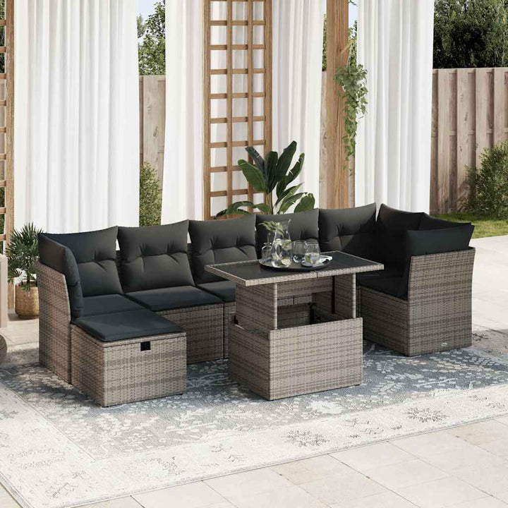 Set Mobilier De Grădină Cu Perne, 8 Piese, , Poliratan