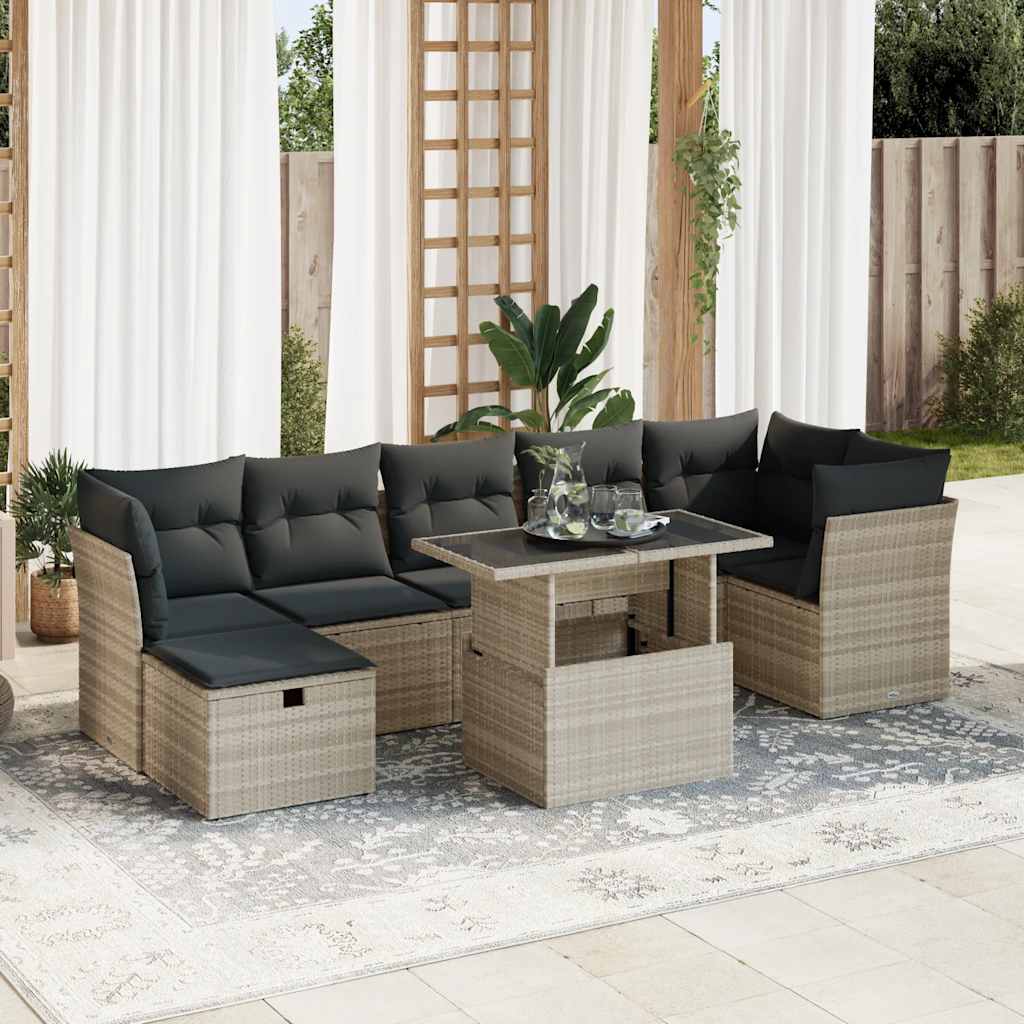 Set Mobilier De Grădină Cu Perne, 8 Piese, , Poliratan