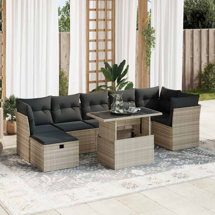 Set Mobilier De Grădină Cu Perne, 8 Piese, , Poliratan