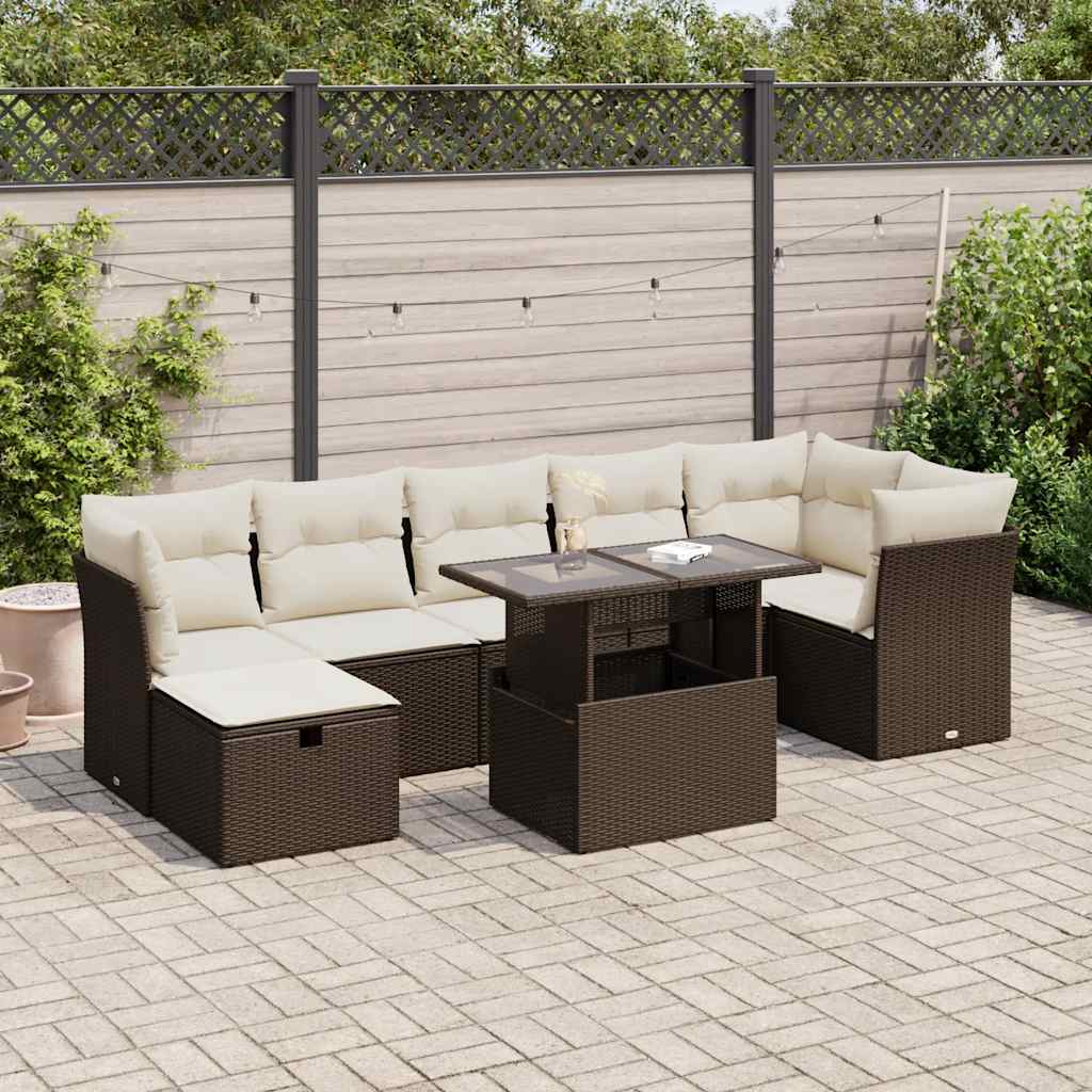 Set Mobilier De Grădină Cu Perne, 8 Piese, , Poliratan