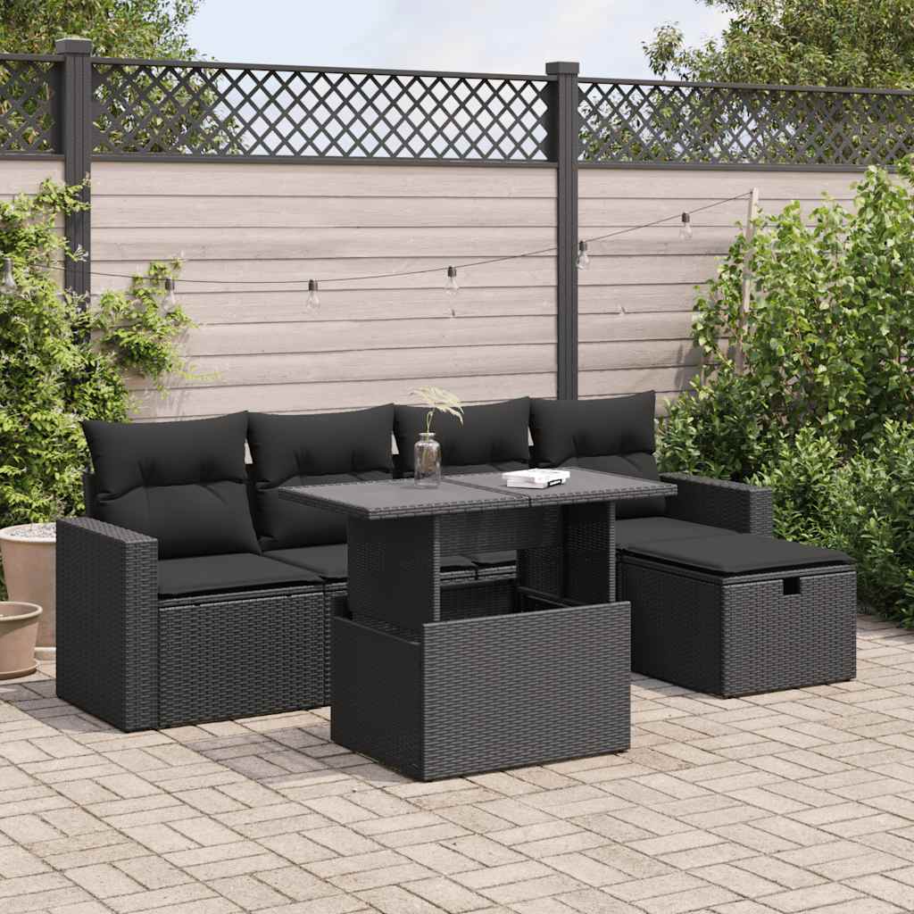 Set Mobilier De Grădină Cu Perne, 6 Piese, Negru, Poliratan