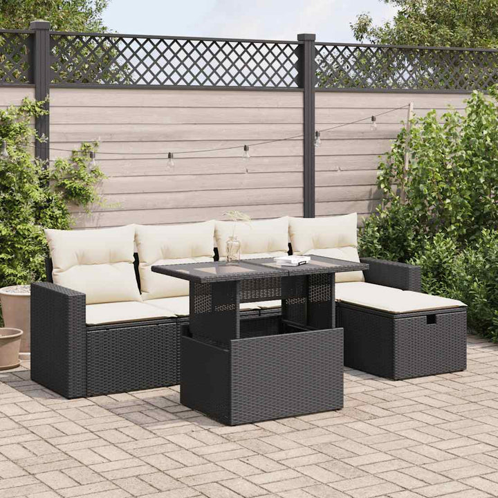 Set Mobilier De Grădină Cu Perne, 6 Piese, Negru, Poliratan