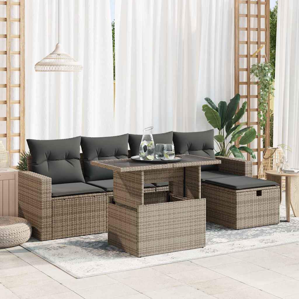 Set Mobilier De Grădină Cu Perne, 6 Piese, Negru, Poliratan