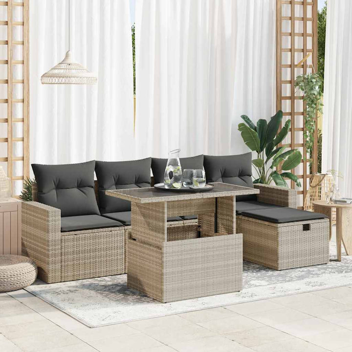 Set Mobilier De Grădină Cu Perne, 6 Piese, Negru, Poliratan