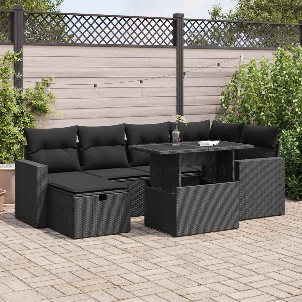 Set Canapele De Grădină, 7 Piese, Cu Perne, Bej, Poliratan