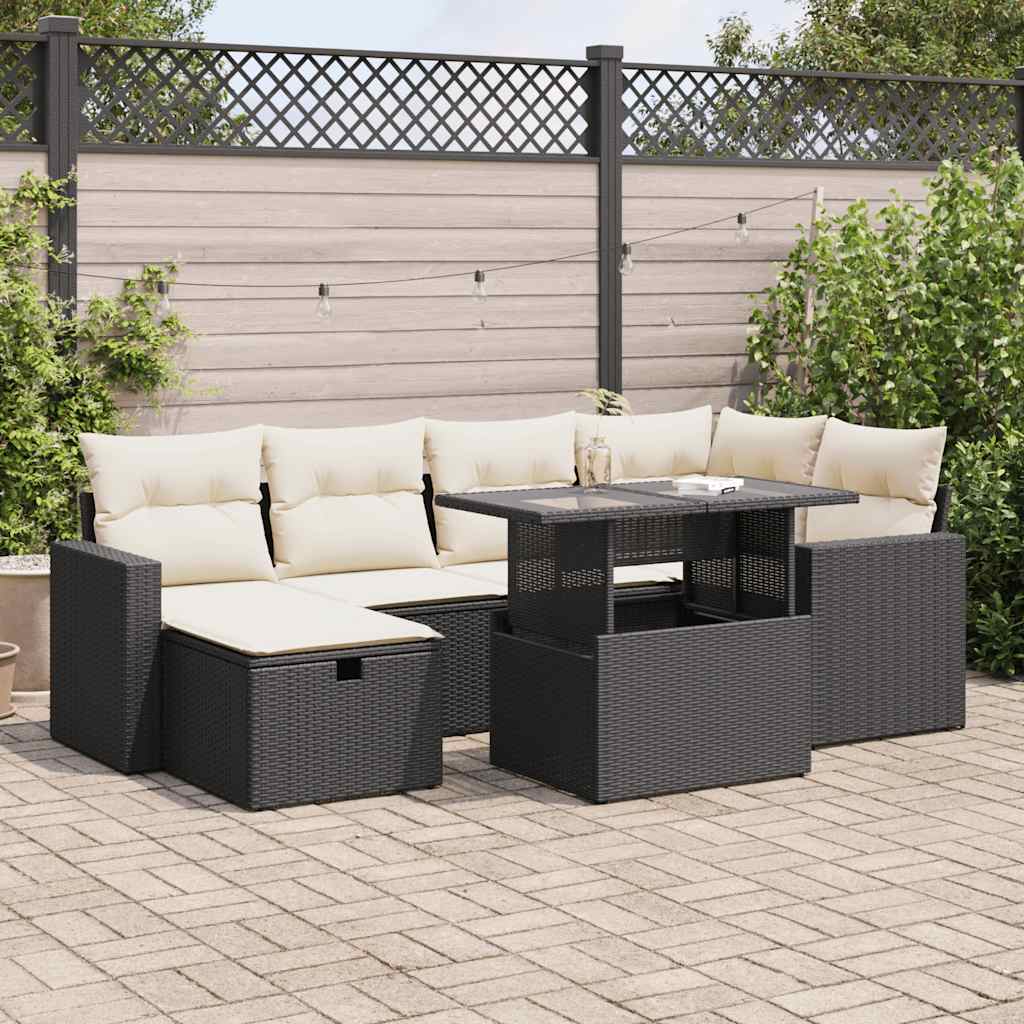 Set Canapele De Grădină, 7 Piese, Cu Perne, Bej, Poliratan