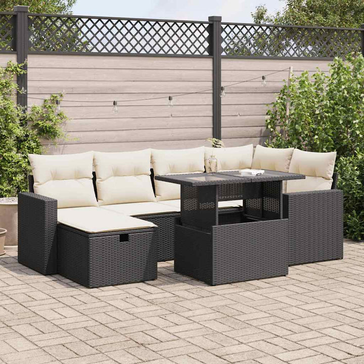 Set Canapele De Grădină, 7 Piese, Cu Perne, Bej, Poliratan