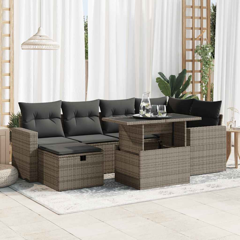Set Canapele De Grădină, 7 Piese, Cu Perne, Bej, Poliratan