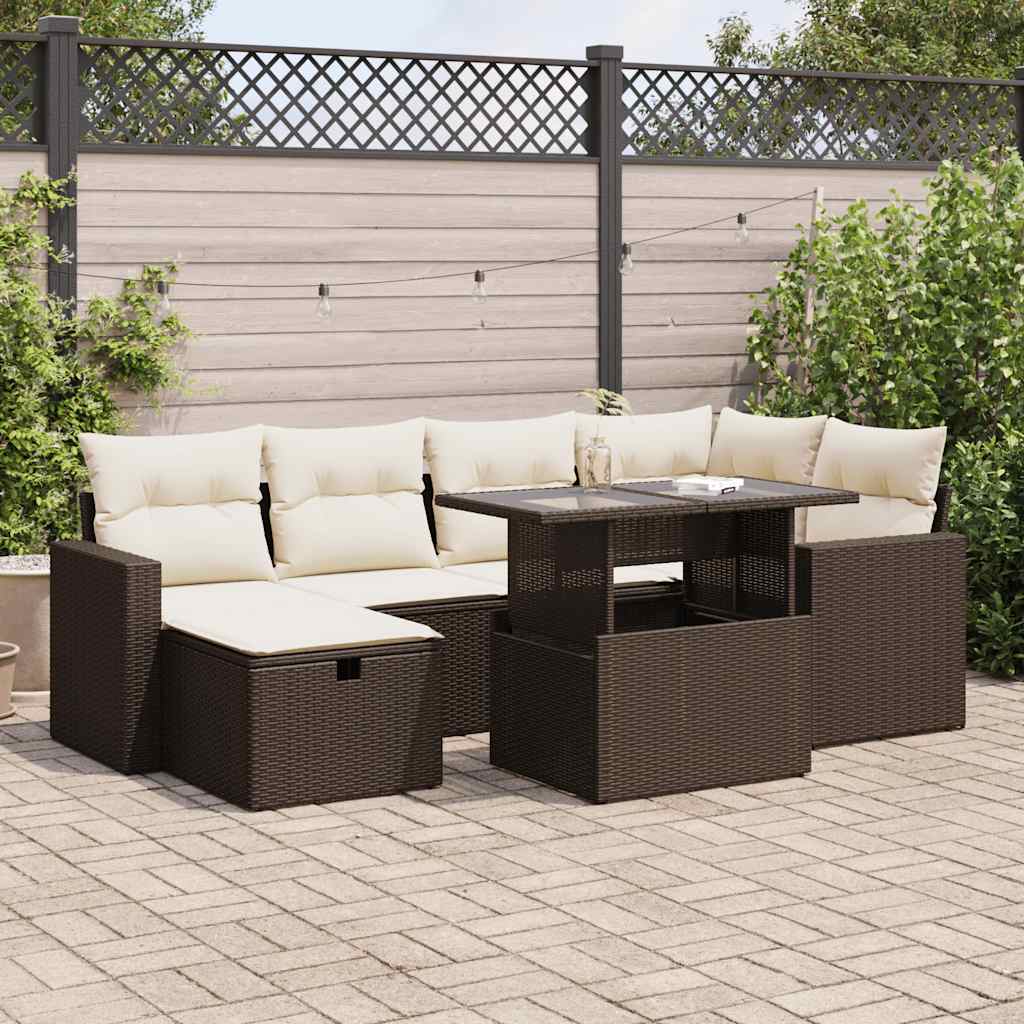 Set Canapele De Grădină, 7 Piese, Cu Perne, Bej, Poliratan