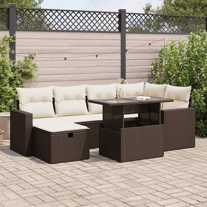 Set Canapele De Grădină, 7 Piese, Cu Perne, Bej, Poliratan