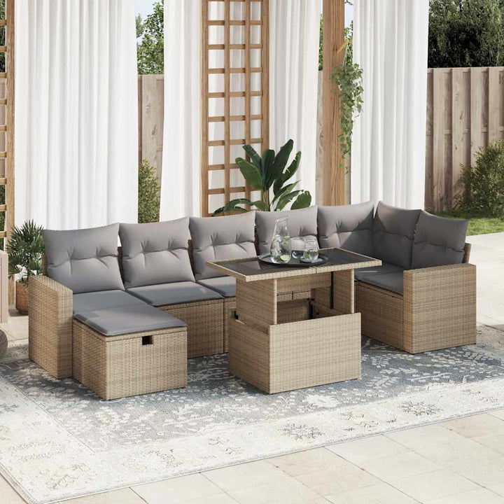 Set Mobilier De Grădină Cu Perne, 8 Piese, , Poliratan